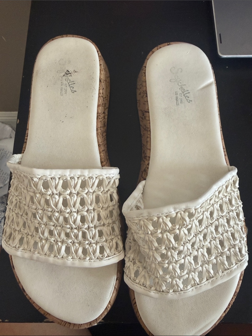 Seychelles Cream Woven Slide Sandals with Cork Sole
